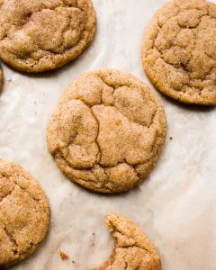 Pumpkin Snickerdoodles by Wood and Spoon blog. These are brown butter cookies scented with cinnamon, spice, and pumpkin puree! These fall cookies are perfect for pumpkin lovers and can be made ahead to feed a crowd. These are the best cookies for thanksgiving, fall, and more! Find the recipe on thewoodandspoon.com