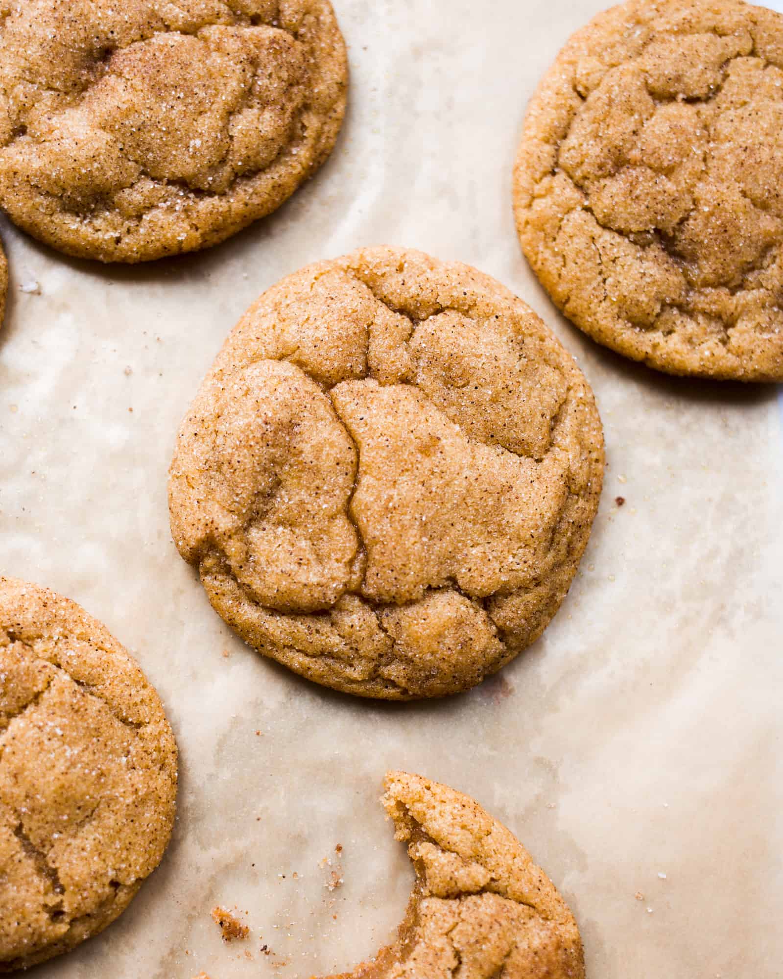 Pumpkin Snickerdoodles by Wood and Spoon blog. These are brown butter cookies scented with cinnamon, spice, and pumpkin puree! These fall cookies are perfect for pumpkin lovers and can be made ahead to feed a crowd. These are the best cookies for thanksgiving, fall, and more! Find the recipe on thewoodandspoon.com