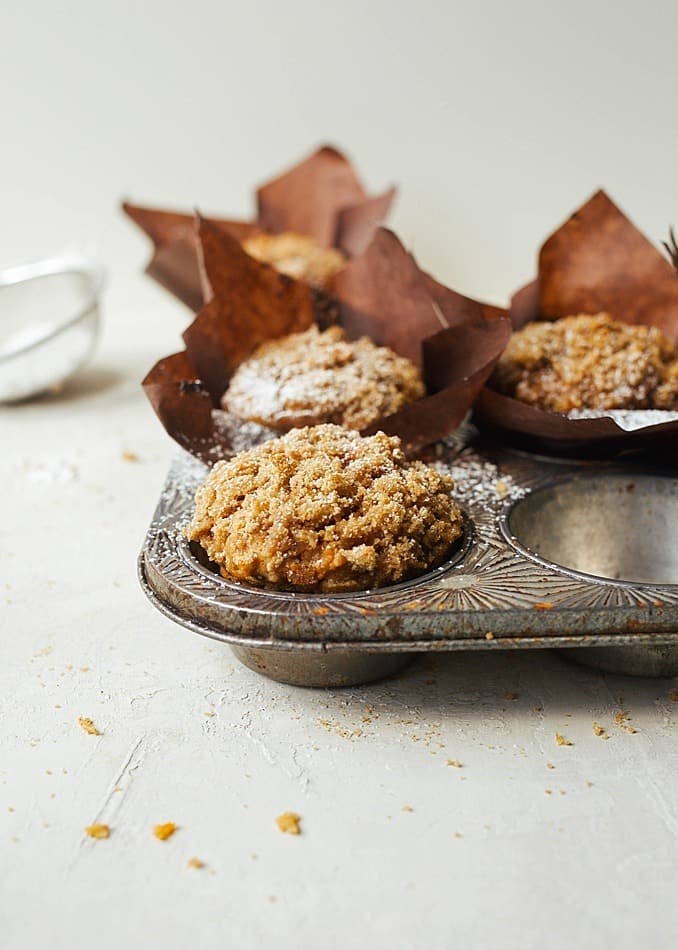 Whole Wheat Carrot Muffins by the Wood and Spoon Blog by Kate Wood. These are healthy, whole grain muffins, sweetened naturally with golden raisins and topped with a simple streusel. The muffins are kept moist with oil and grated carrots and can be made ahead and frozen to be shared later. These better for you breakfast treats are the great way to stay on top of your diet in the new year! Find the recipe and how to on thewoodandspoon.com