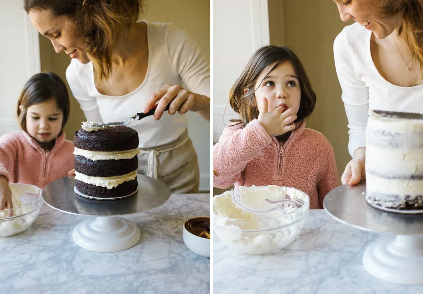 How to Stack a Layer Cake by Wood and Spoon blog. Learn the tips and how to for stacking pretty naked cakes and layer cakes from scratch homemade! Step by step tutorial with photos for learning can decorating for beginners. Learn about leveling cakes, crumb coats, filling a cake, piping borders, and more. On thewoodandspoon.com