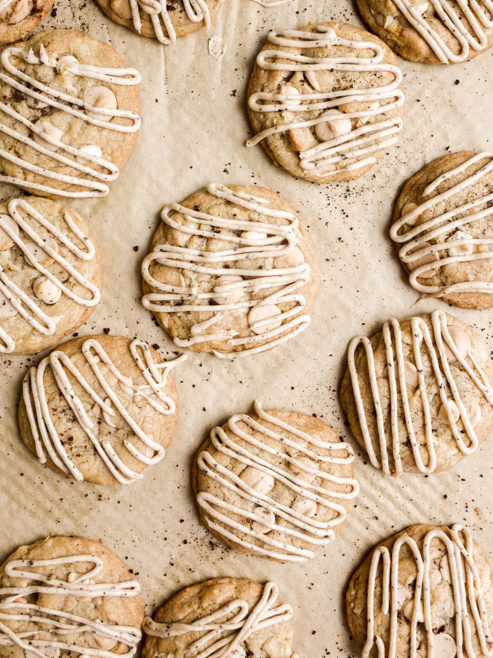 Santa's White Christmas Cookies by Wood and Spoon blog. These are chewy white chocolate cookies scented with coconut and espresso powder, inspired by Barnie's White Christmas Coffee. These coffee lover's cookies are a great dessert to serve at Christmas and holiday cookie exchanges. Find out how to make these simple easy Christmas cookies on thewoodandspoon.com