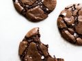 Peppermint Brownie Cookies by Wood and Spoon Blog. These are chewy crackly chocolate brownie cookies scented with mint and sprinkled with sea salt! The recipe comes from my new book, Her Daily Bread, and makes for a terrific holiday treat. Learn more about the recipe and how to make these crinkly brownie cookies on thewoodandspoon.com