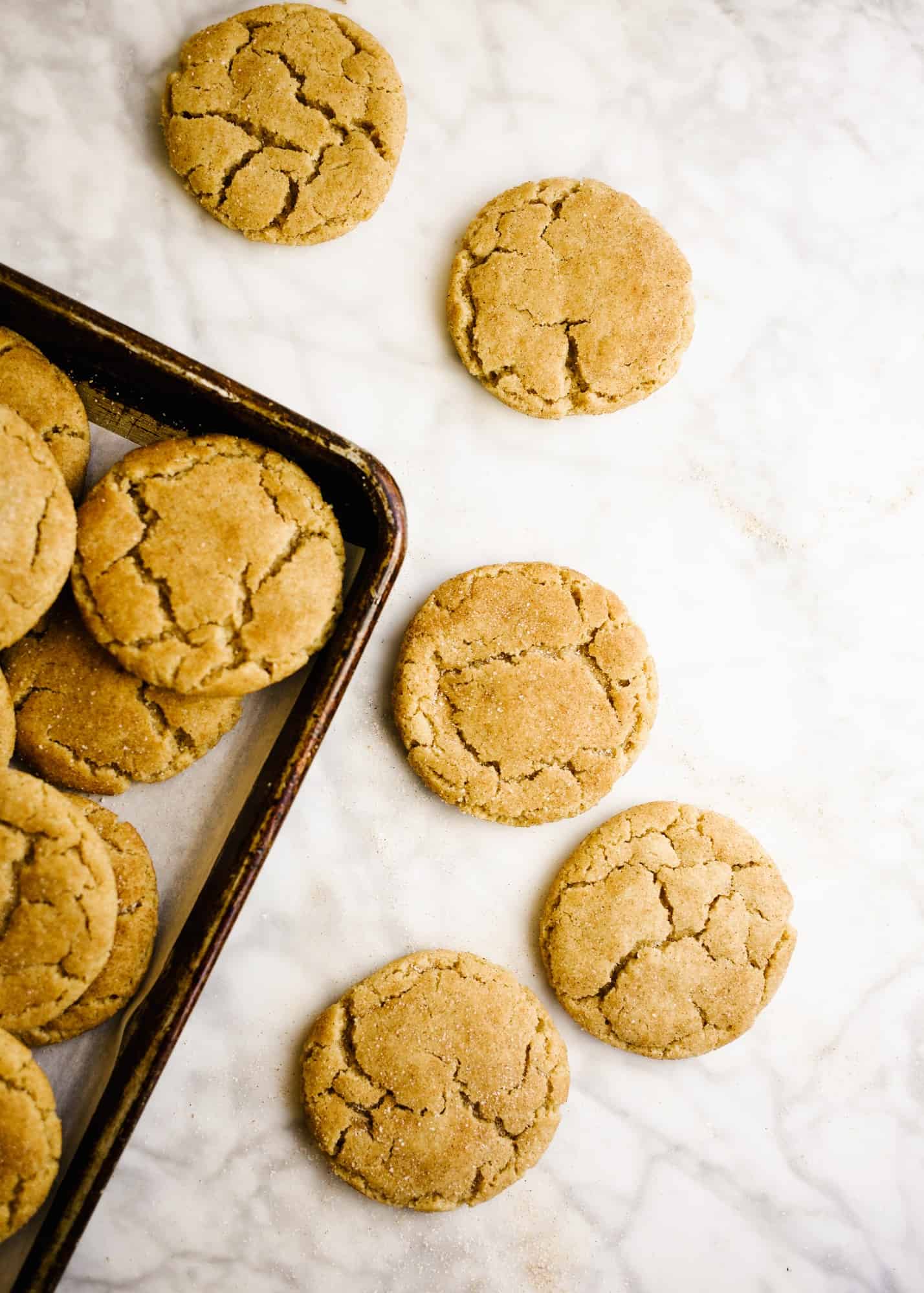 Bourbon Brown Butter Snickerdoodles by Wood and Spoon blog. These are chewy brown sugar snickerdoodles scented with bourbon. Lightly salted and perfectly sweetened, these cookies are a delicious fall treat to serve a crowd or anyone who loves a little bourbon whiskey. Learn how simple it is to make these one-bowl cookies on thewoodandspoon.com